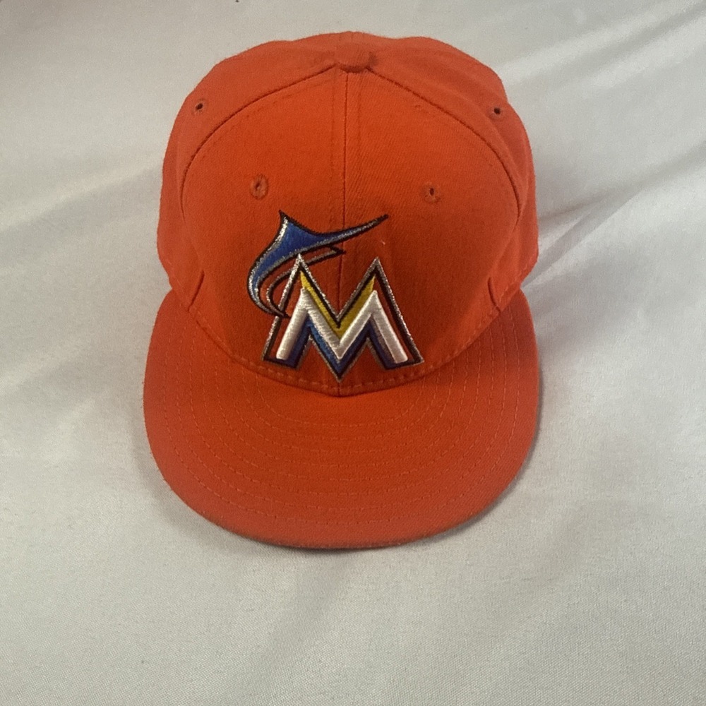 Miami Marlins Hat Cap Mens Fitted 7 1/8 Orange New Era 59Fifty MLB Made In USA